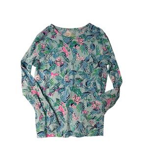 Lilly Pulitzer Girls Pajama Top Long Sleeve Tropical Animal Print Blue Pink 14